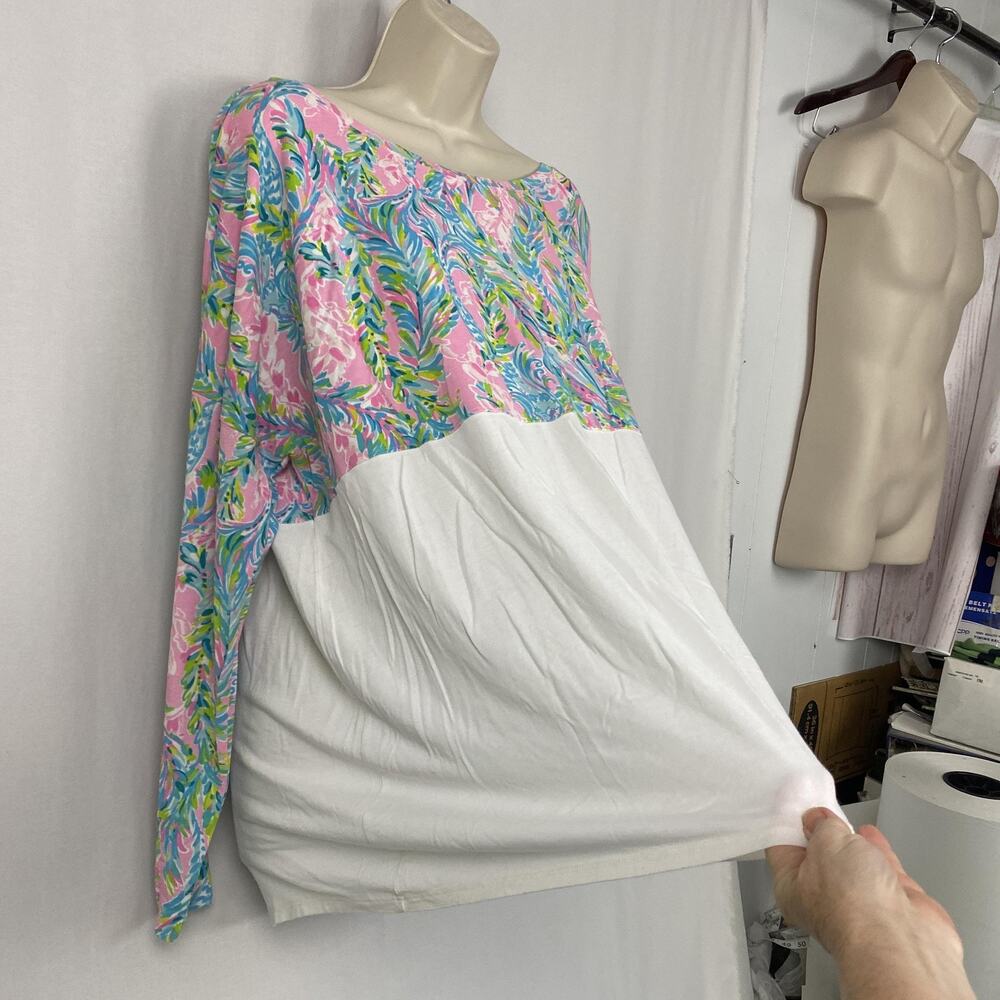 Lilly Pulitzer Finn Top Womens XXL White Pink Floral Unicorn of the Sea Long 1X - Picture 4 of 12